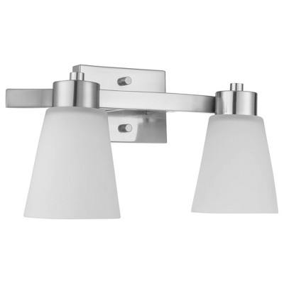 Prominence Home 2 Light Modern Bathroom Vanity Wall Fixture, Frosted Glass Shade, Metal Sconce, 60 Watt Compatible, Fairendale, Brushed Nickel