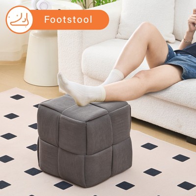 KTMBDW Square Ottoman Foot Stool, Corduroy Vanity Chair Bench with Padded Woven Footrest for Entryway, Living Room, Bedroom, Hallway