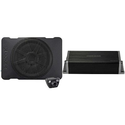 Kicker 47KEY2004 4-Channel DSP Smart Amplifier, 4x50W w/ 46HS10 Hideaway Compact Powered Subwoofer, 10-Inch Bundle
