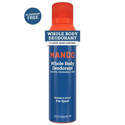 Mando Whole Body Men's Invisible Spray Deodorant Pro-Sport -Aluminum-Free 3.6oz