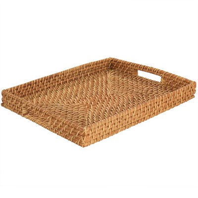 Gibson 16 Inch Rattan Woven Serving Tray in Brown