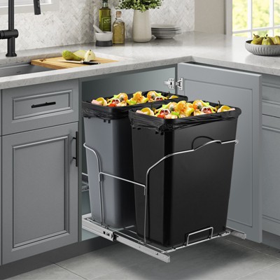 Under-Cabinet Pull-Out Trash Can - Dual 25-Qt Recycling System w/ Silent Steel Slides | SpaceMax Design for Kitchen Sink/Office Pantry