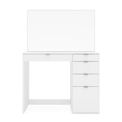Polifurniture Linden Vanity with Mirror White: Modern Rectangle Vanity Desk, Wood Composite, Unlit