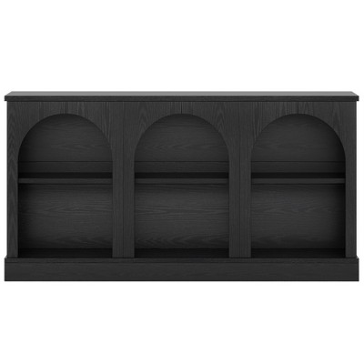 Resenkos Modern Black Console Table, Entryway & Living Room, Wooden Design, Arched Shelf, Stylish Display, Space-Saving Elegant, Black