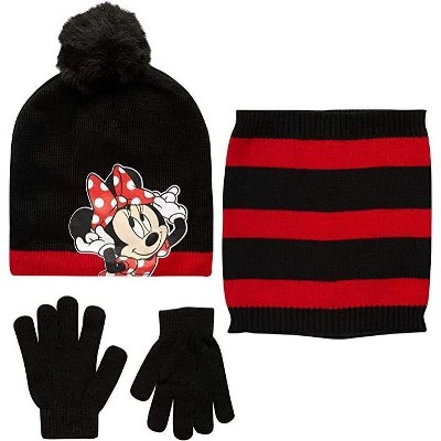 Disney Girls' Minnie Mouse Winter Hat, Mittens, and Gaiter Three Piece Set, Ages 3-6