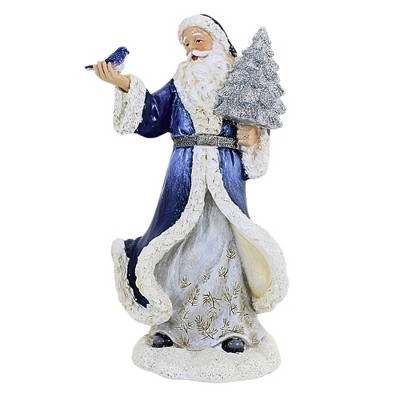 Roman 7.5 Inch Woodland Santa In Navy/Silver Christmas Figurine , Christmas (1PC)