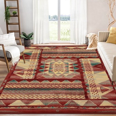 WhizMax Area Rug Vintage Boho Distressed Rug Floral Throw Carpet Non Slip Backing, Red