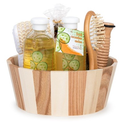 Spa Gift Basket with Massage & Reflexology Tools Cucumber Melon Bath & Body Gift Set for Women Home Spa Self Care Kit - Shower Gel, Bubble Bath & More