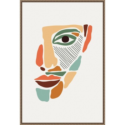 23"x33" Color Abstract Faces 2 by Jay Stanley Framed Canvas Wall Art Print Bronze - Amanti Art: Modern Lithograph, Vertical Orientation