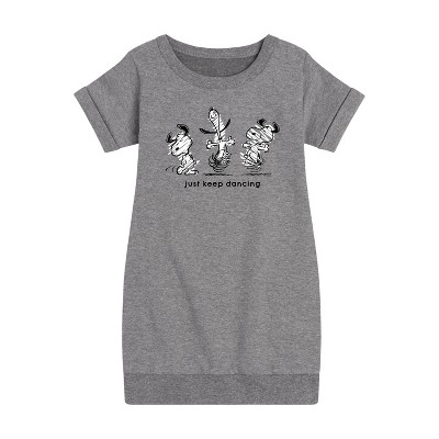 Girls' - Peanuts - Snoopy Just Keep Dancing Graphic Short Sleeve Fleece Dress