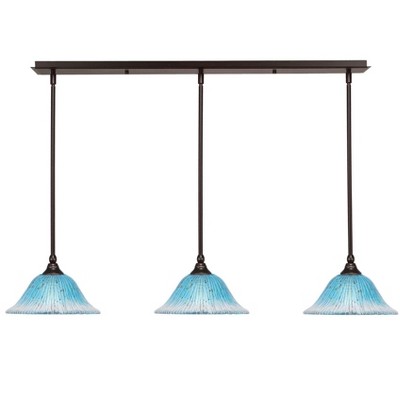 Toltec Lighting Any 3 - Light Chandelier in  Dark Granite with 10" Teal Crystal Shade