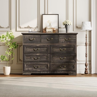 9-Drawer Dresser for Bedroom- Vintage Rustic Wood Chest with Natural Texture, Spacious Storage for Clothes & Essentials