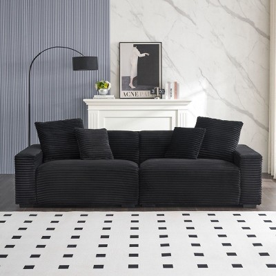 Corduroy Sectional Sofa With Pillows For Living Room,4 Seat Modular Sofa With Plastic Legs,Modern Corduroy Couch For Small Spaces-Koiai