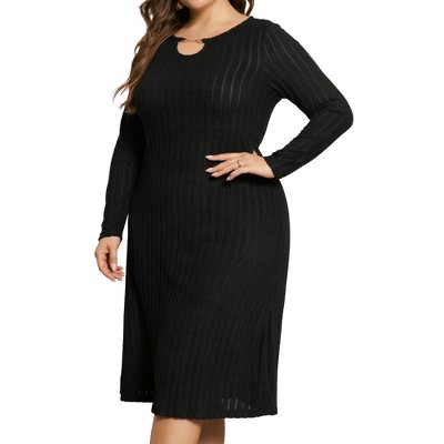 Agnes Orinda Women's Plus Size Lightweight Long Sleeve Knit Pullover Midi Sweater Dresses