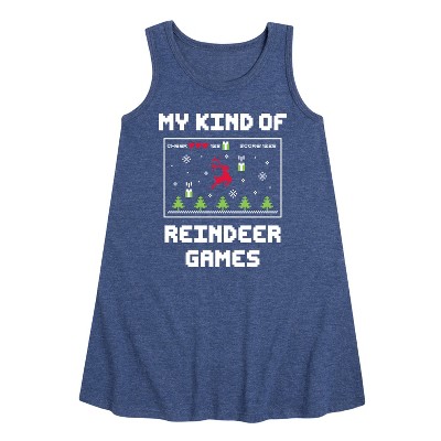 Girls' - Instant Message - My Kind Of Reindeer Games Christmas Graphic Sleeveless Aline Dress