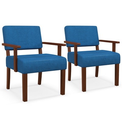 Costway 2PCS Linen Accent Chair Living Room Chair with Soft Padded Seat & Backrest Gray/Blue