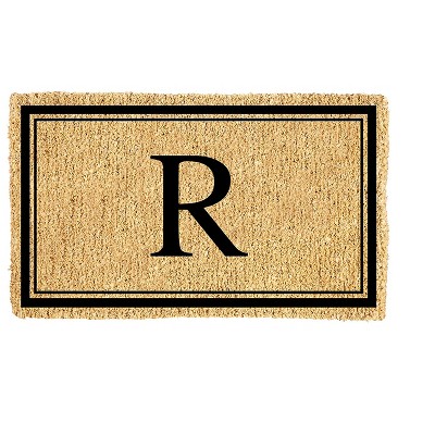 Evergreen Monogram Indoor Outdoor 100% Natural Coir Doormat 28" x 16" |  Letter  "R"