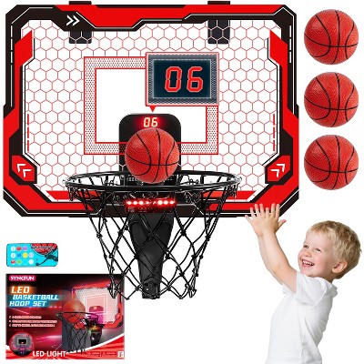 Joyfy Kids Mini Basketball Hoop, Light Up Over The Door Basketball Hoop With Scoreboard & 4 Balls, Indoor Toy Basketball Game Gift For Boys Age 3+