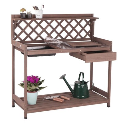 Aivituvin Outdoor Garden Bench with Sink & Lid | Potting Table With PVC Layer-GUT04