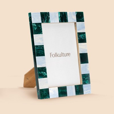 Folkulture Picture Frames, Resin Checkered Picture Frame or Green Photo Frames for Wall, Large Picture Frames for Wall Pictures