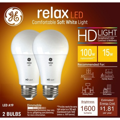 GE 2pk 100W Relax A19 LED Light Bulbs Soft White