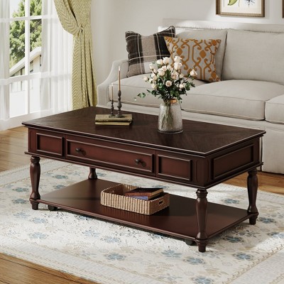 Hrinhom 47.2"W Coffee Table,Retro Movable Cocktail Table with Lockable Wheels