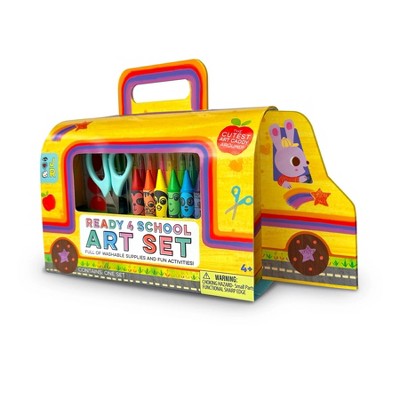 Bright Stripes Ready 4 School Art Set, Bus-Shaped Caddy with 30-Piece Art Supplies, Ages 3 and Up