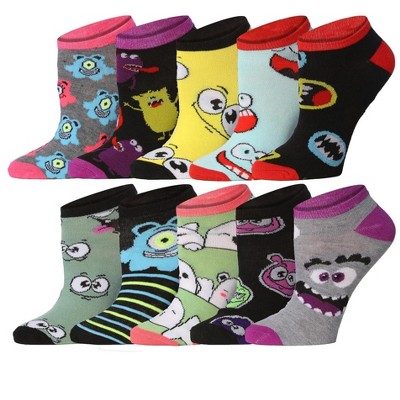 Tipi Toe Womens 10 Pairs Cartoon Chaos Collection Pattern & Mix Colors For Vibrant Style Low Cut/No Show Socks