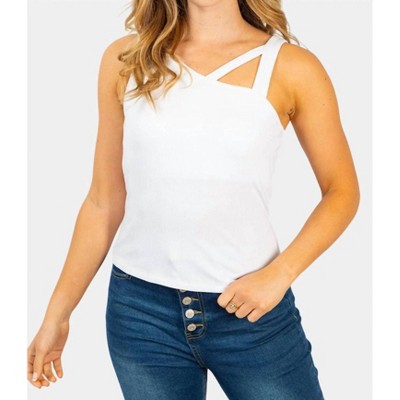 Women's Strappy Neck Ribbed Tank - White Birch