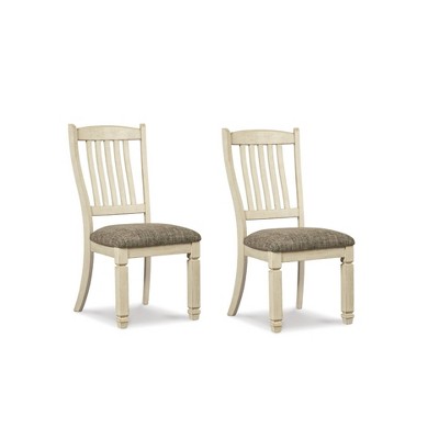 Set of 2 Bolanburg Dining Upholstered Side Chair Antique White - Signature Design by Ashley: Rake-Back, Textured Oak Finish