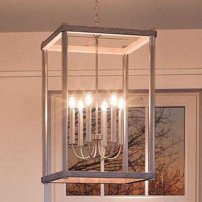Urban Ambiance Luxury Modern Farmhouse Narrow Chandelier,  25"H x 14"W,  Brushed Nickel Finish, UHP2383