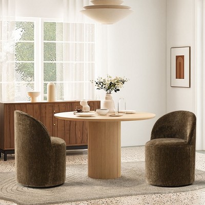 Set of 2 Upholstered Dining Chairs with Wheels, Chenille Barrel Style Rolling Chairs for Kitchen or Modern Dining Room-Maison Boucle