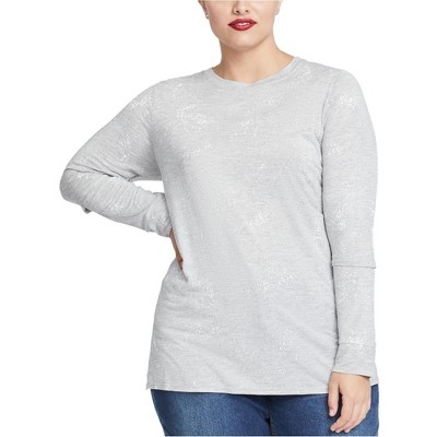 Rachel Roy Womens Foil Print Slit Sleeve Basic T-Shirt