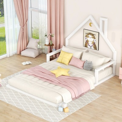 Platform Bed Modern with House-Shaped Frame for Kids Room 56.7"W - 3irtyhousy