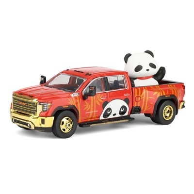 1/64 2022 GMC Sierra 3500 HD Denali Dually Pickup Truck with Beijing Panda, Red, 2025 GreenLight Waltersons Product Expo Exclusive 1352003-B