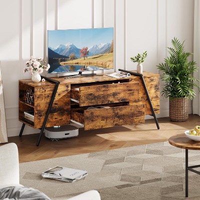 Nasitip Farmhouse TV Stand, Entertainment Center with 2 Drawers,Adjustable Shelf & Cord Holes,Industrial TV Stands for Living Room