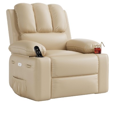 Massage Recliner Chair, PU Leather Swivel Recliner for Living Room, Nursery, or Home Theater, Ergonomic Reclining Sofa with Cup Holders