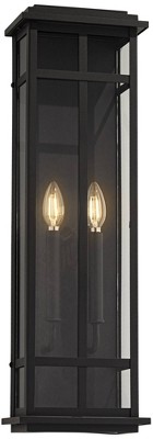 Possini Euro Design Metrix 26" High Farmhouse Rustic Rectangular Outdoor Wall Light Fixture Mount Porch House Exterior 2-Light Black Clear Glass Shade