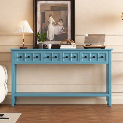Whisen Rustic Entryway Console Table with Drawers and Bottom Shelf