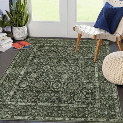 Coolmee Washable Area Rugs Vintage Printed Accent Rug Non-Slip Oriental Throw Rugs, Farmhouse Low Pile Rugs for Bedroom Living Room