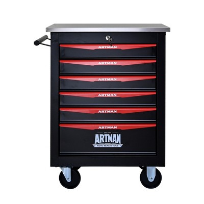 Syemin 6-Drawer RollingTool Boxes with Keyed Locking System, Ball Bearing Drawer Slides, Steel Tool Storage Box for Office, Red, 22.2"*13.6"*30.7"