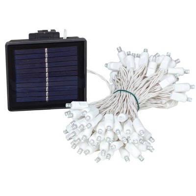 Novelty Lights 100 Light Solar Powered LED Outdoor Mini Light String, 50 Feet on White Wire, 5mm Bulbs, Automatic Dusk to Dawn Operation