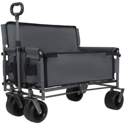 RISOKEYS 3-in-1 Convertible Bench Seat & Storage Folding Wagon Cart - 500lbs Large Capacity,with All-Terrain Wheels for Camping,Beach