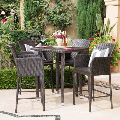 Christopher Knight Home Landis Outdoor Wicker 5 Piece Bar Set, Multibrown