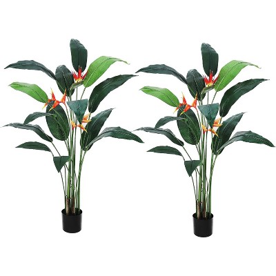 Acekool Artificial Bird of Paradise Plant , Adjustable Faux Leaves, Indoor Outdoor Faux Palm Tree