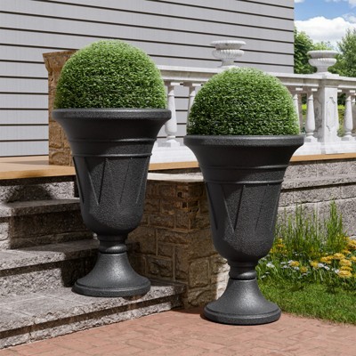 FONTOI 2 Pack Planters with Scalloped Rim, Outdoor Indoor Planters, Flower Plant Pots for Garden, Patio, Backyard, Porch, Black, 15.75"*23.62"*15.75"