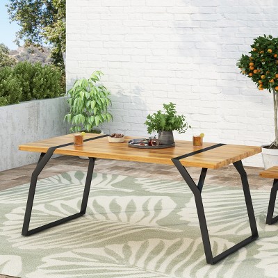 Christopher Knight Home Varva Outdoor Acacia Wood and Iron Dining Table