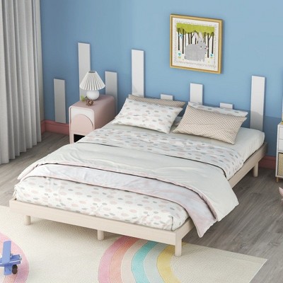 CAVINAS Platform Bed with Floating Design,Bed Frame,Box Spring Not Required,White/Gray/Walnut