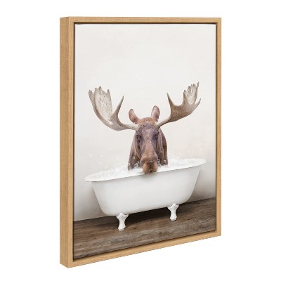 18" x 24" Sylvie Moose Rustic Bubble Bath Framed Canvas by Amy Peterson - Kate & Laurel All Things Decor