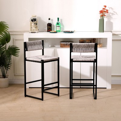 NicBex Bar Stools Set of 2,Handwoven Paper Rope Counter Stools,Kitchen Island Stools with Footrest,Bar Stools with Backrest for Dining Room